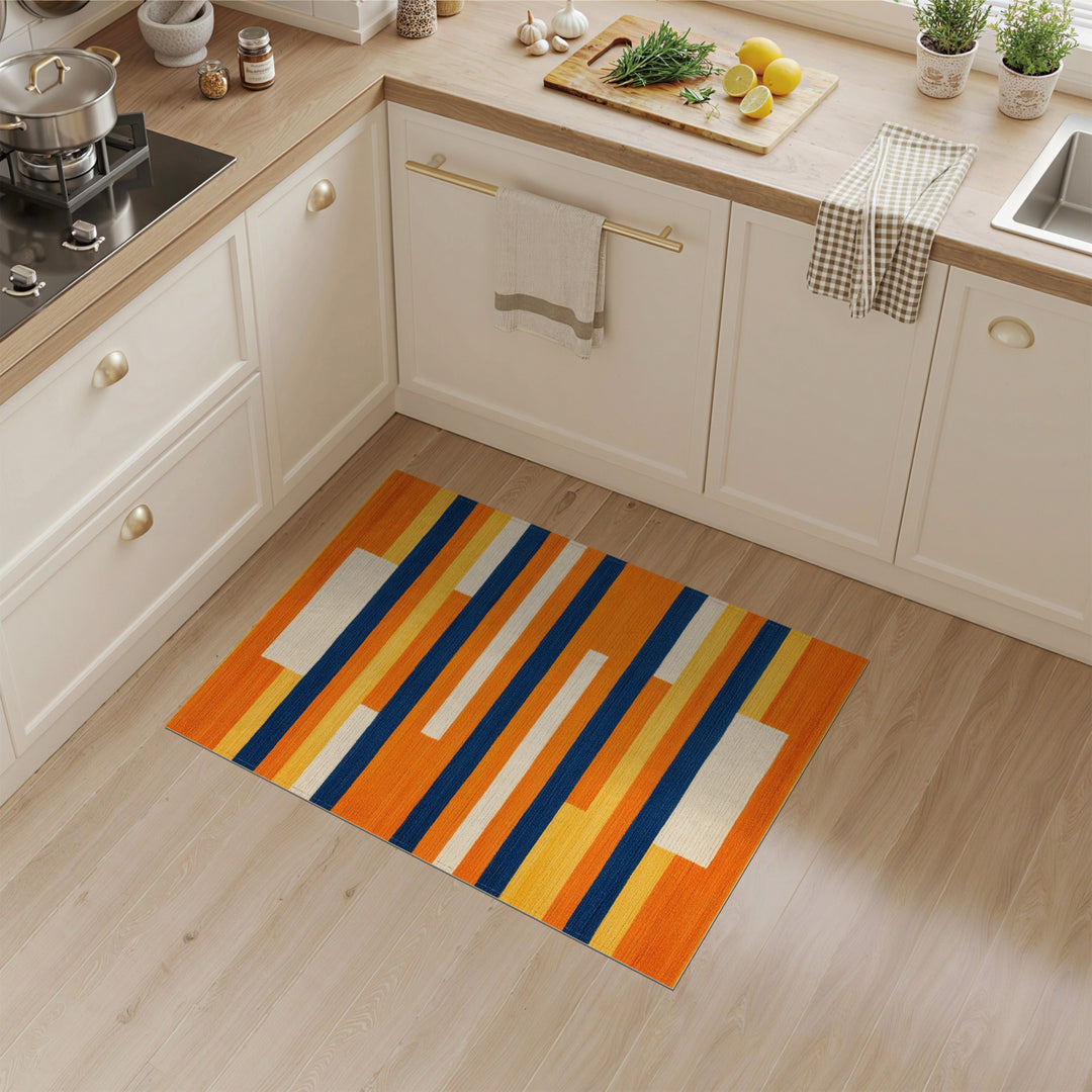Orange Striped Geometric Area Rug
