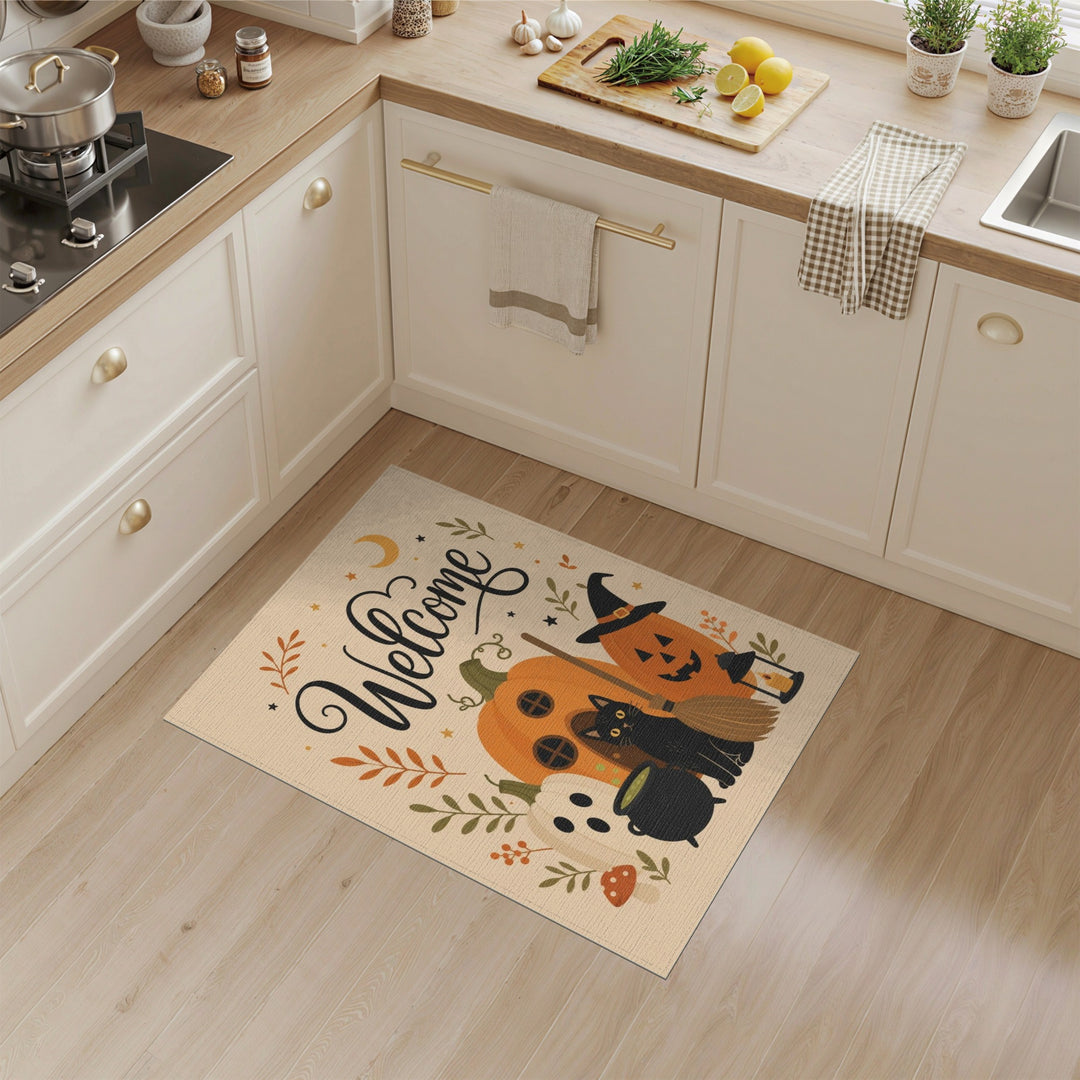 Halloween Welcome Pumpkin Cat Area Rug