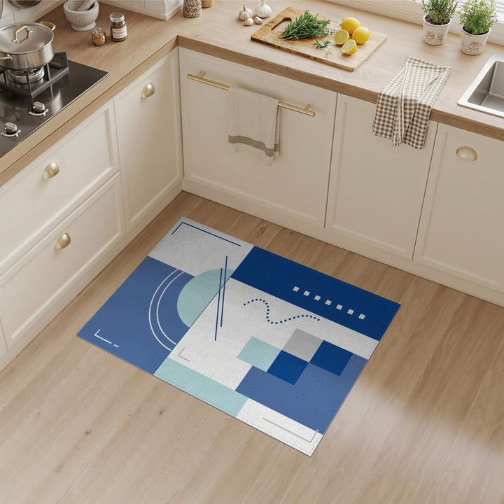 Navy Blue Teal Geometric Area Rug