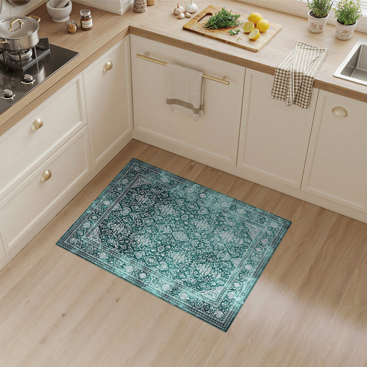Teal Persian Floral Area Rug