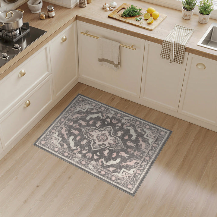 Pink Distressed Animal Motif Area Rug