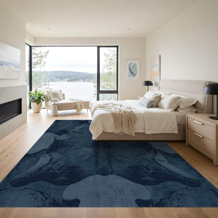 Midnight Blue Feathered Abstract Rug