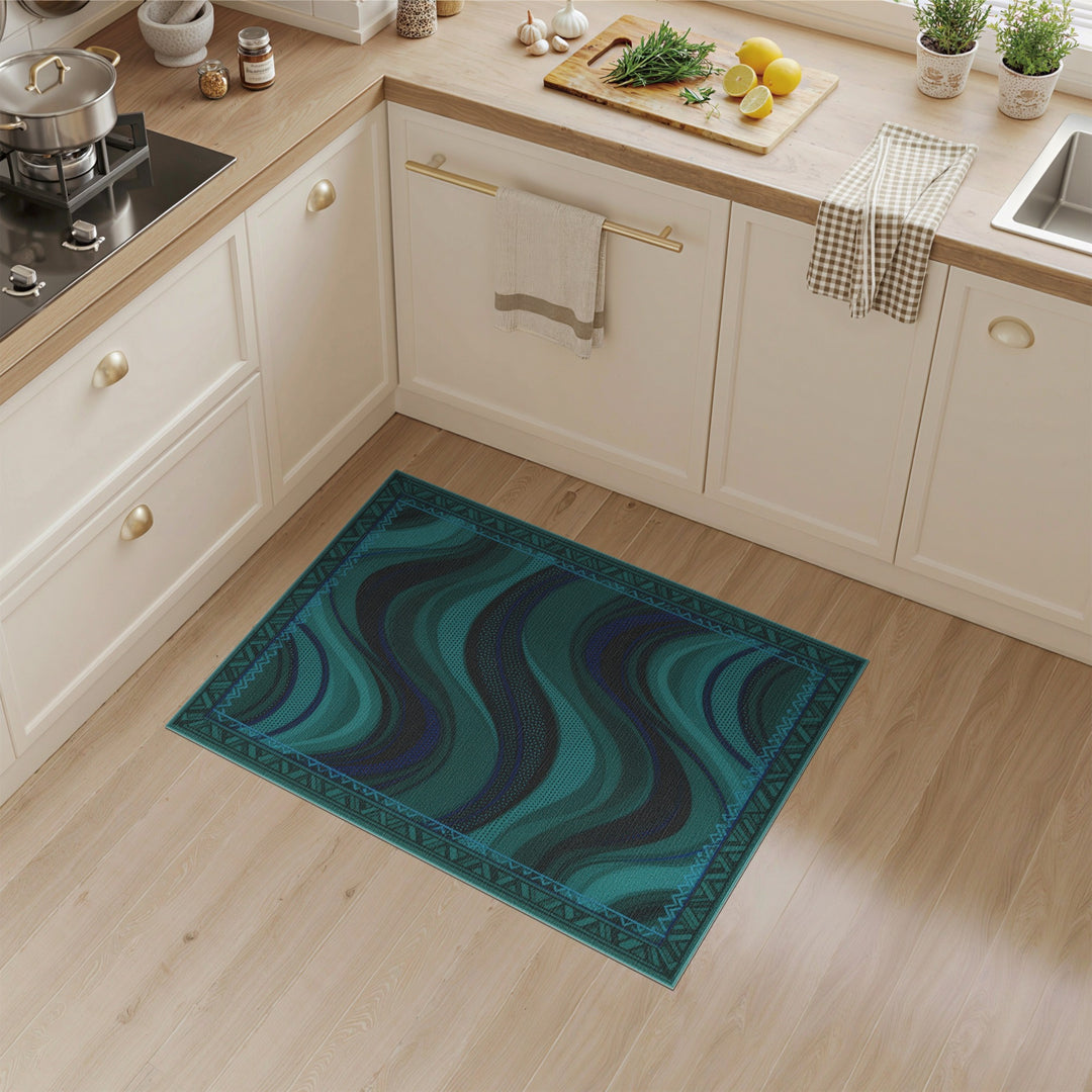 Teal Wave Abstract Area Rug