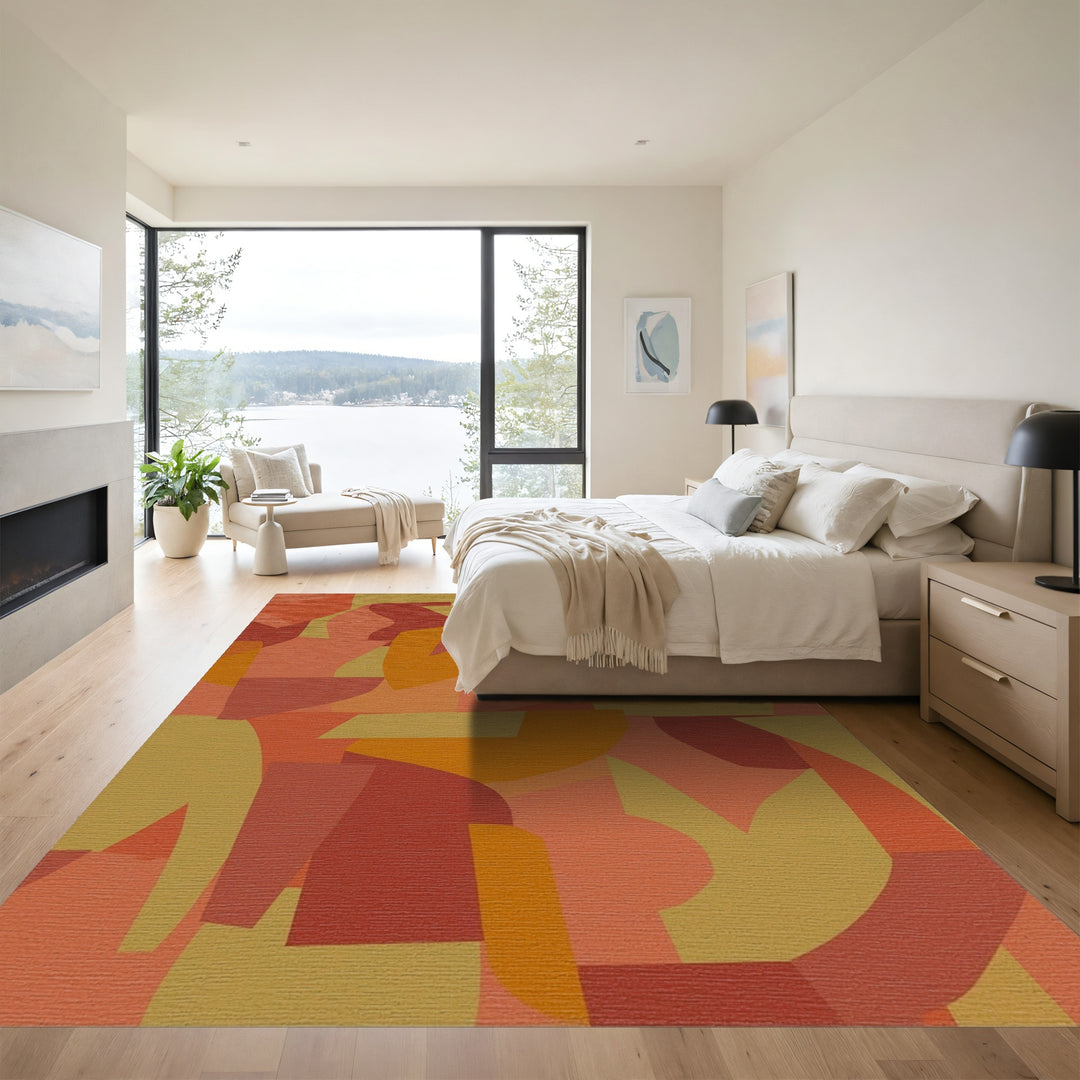 Warm Terracotta Abstract Collage Rug