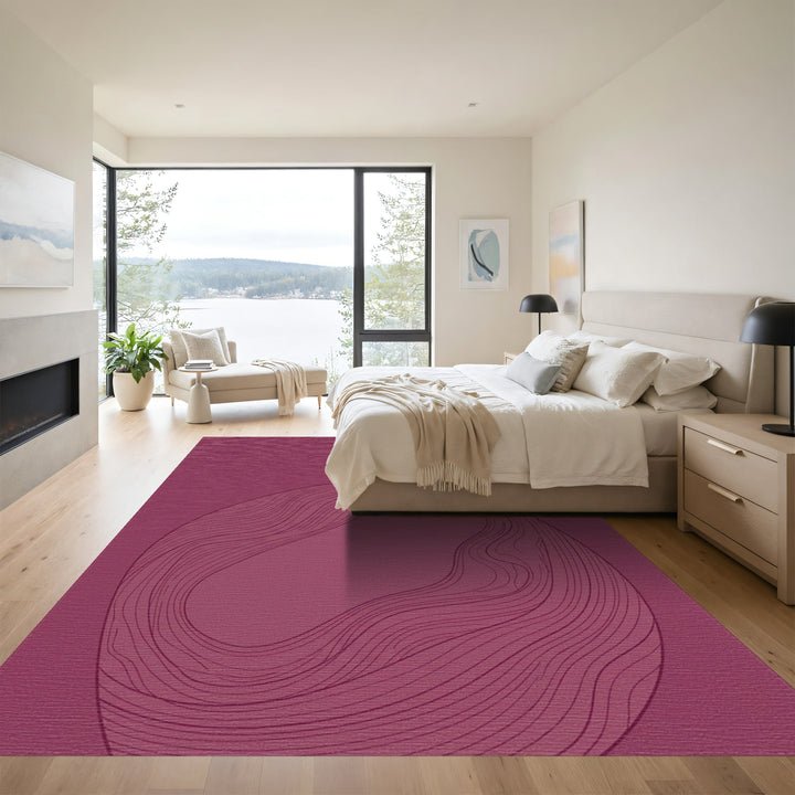 Crimson Abstract Wavy Line Enclosure Rug