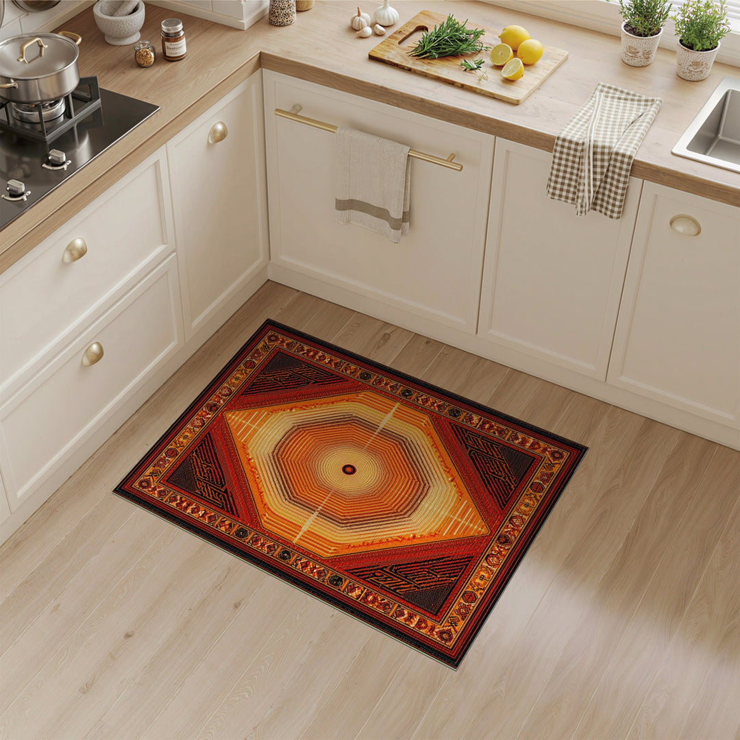 Radiant Orange Geometric Tribal Area Rug