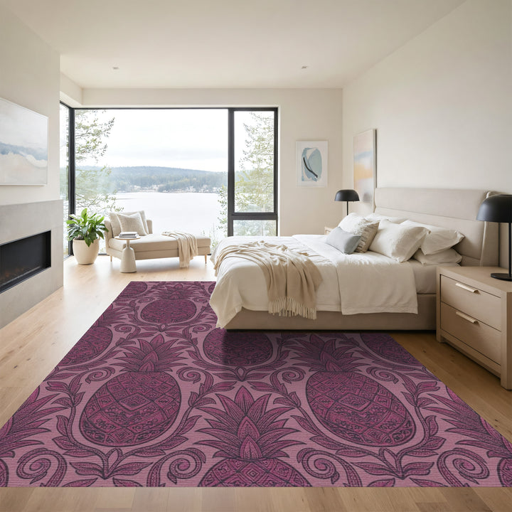 Ornate Deep Plum Pineapple Scroll Rug