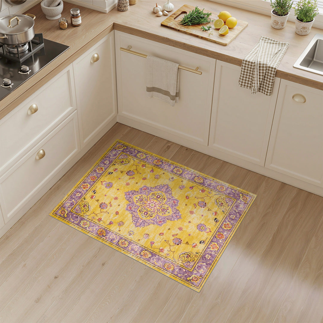 Golden Yellow Persian Medallion Floral Rug