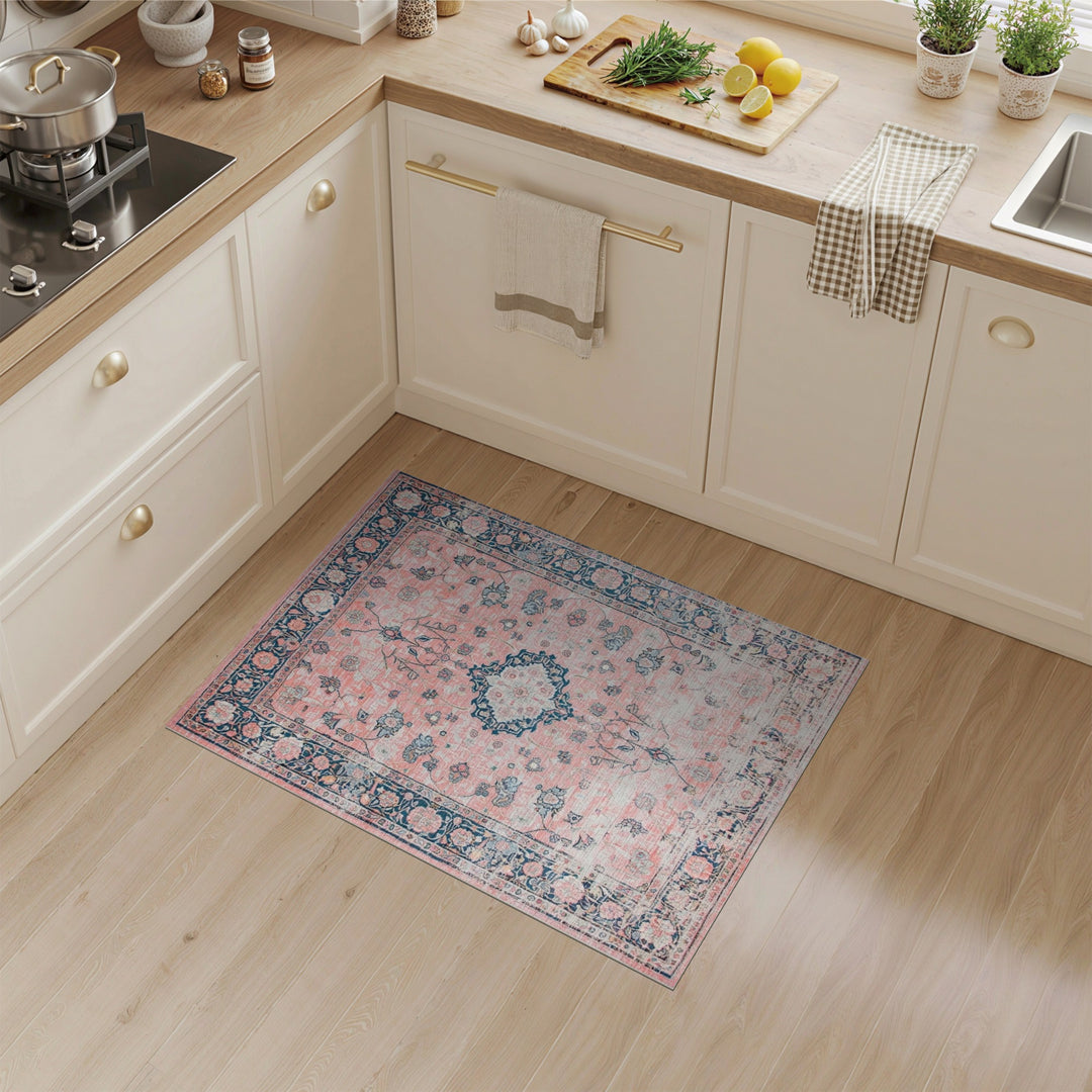 Pink Floral Vintage Medallion Area Rug