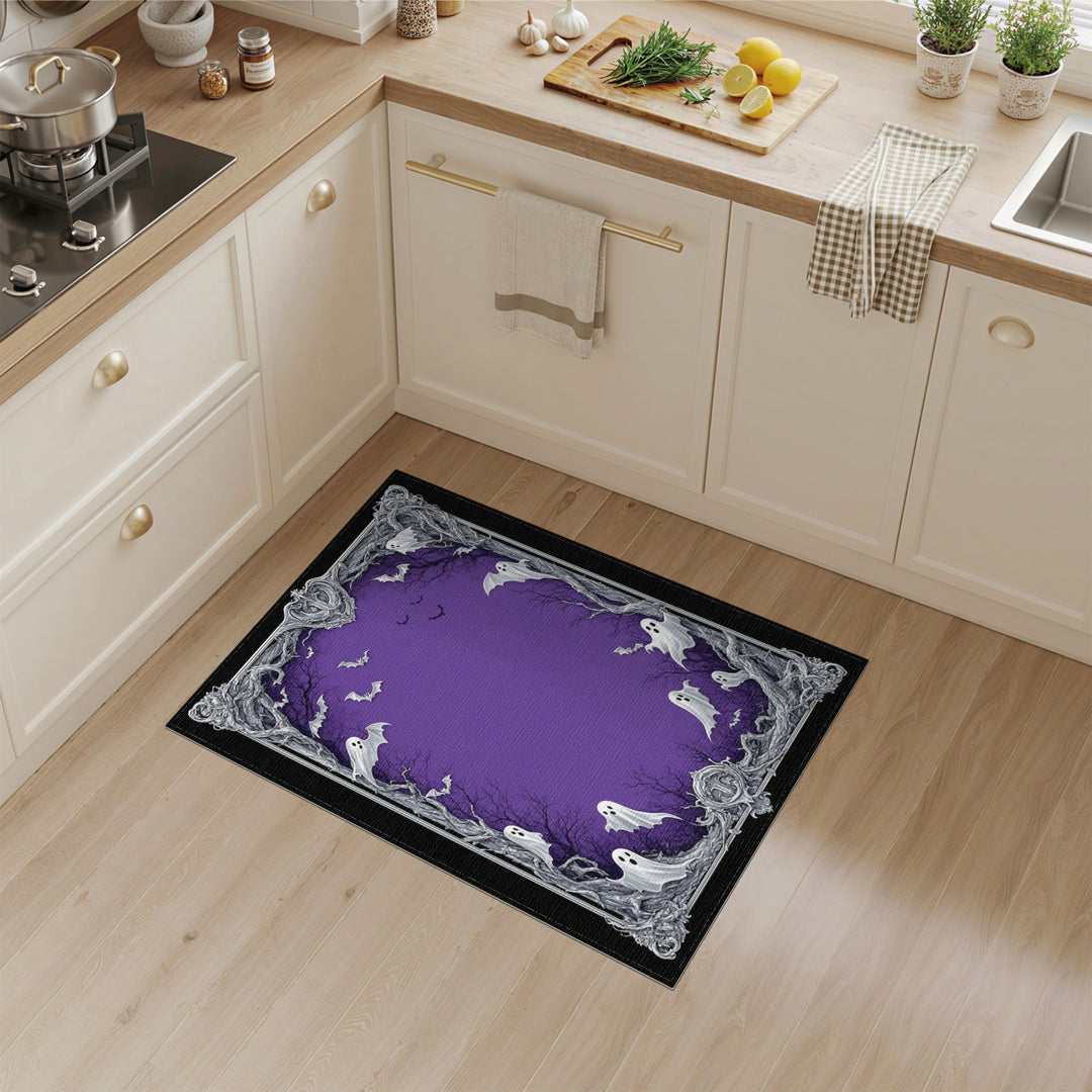 Purple Halloween Ghosts and Bats Ornate Area Rug