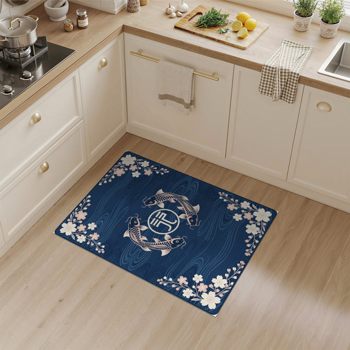Blue Koi Fish Sakura Washable Area Rug