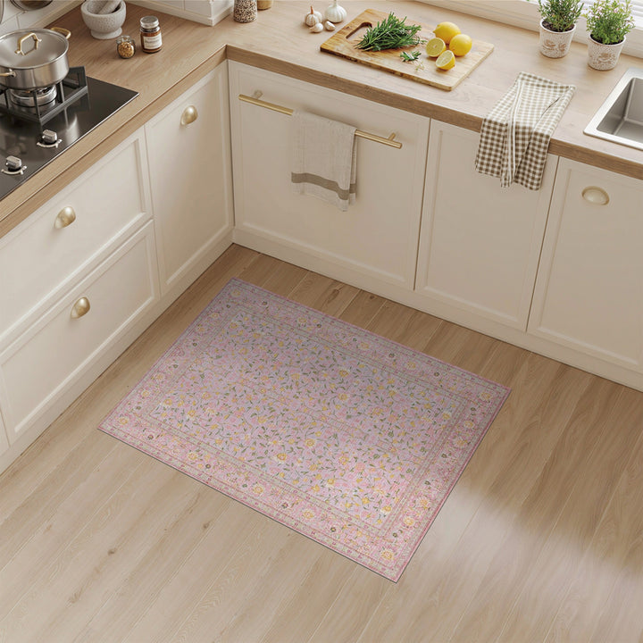 Pink Floral Vintage Washable Area Rug
