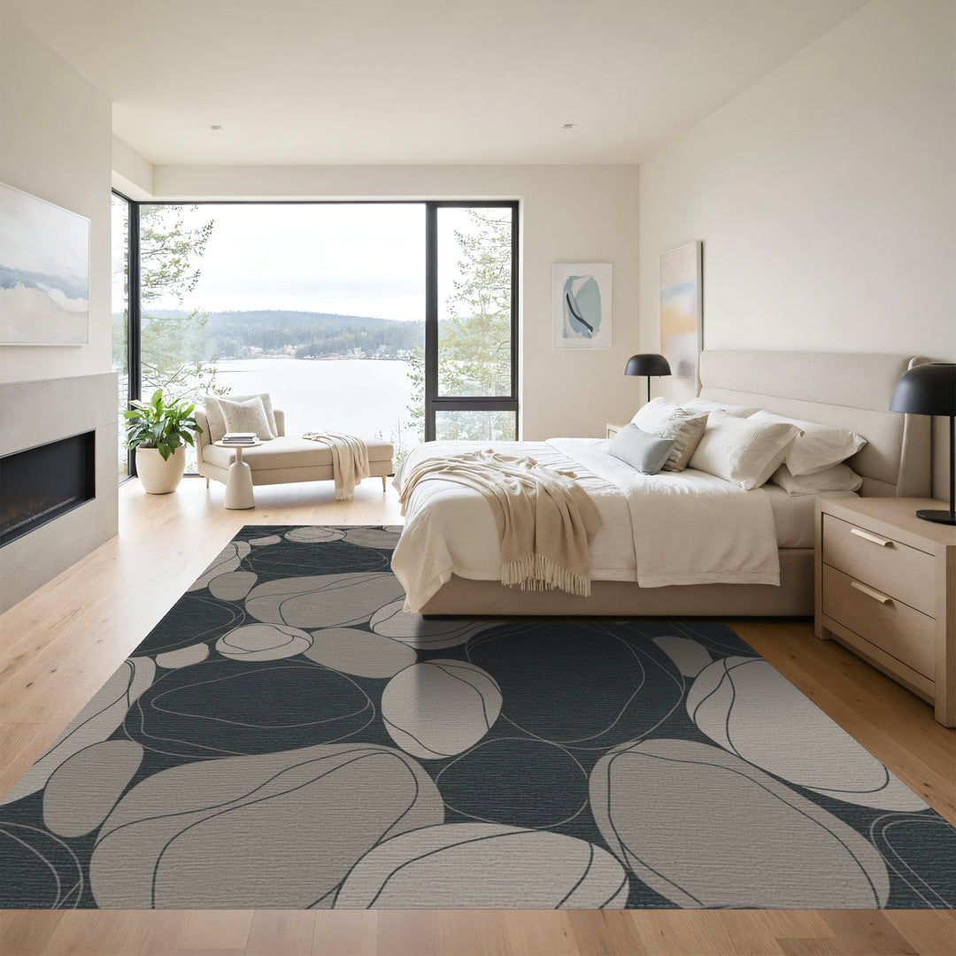 Modern Gray River Stone Arrangement Rug