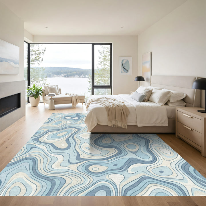 Blue Ivory Topographic Wave Rug