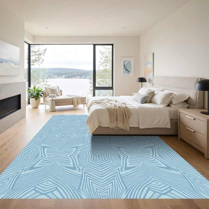 Cool Blue Starburst Optical Illusion Rug