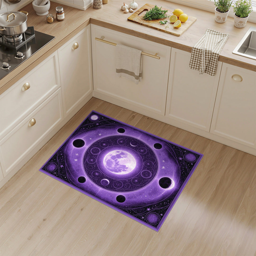 Geometric Modern Purple Celestial Moon Phase Area Rug
