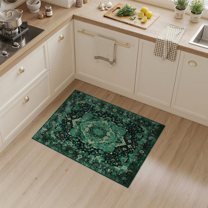 Green Distressed Persian Medallion Area Rug