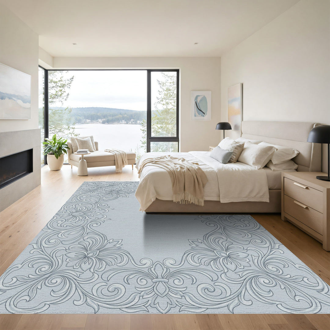 Classic Gray Floral Scrollwork Accent Rug