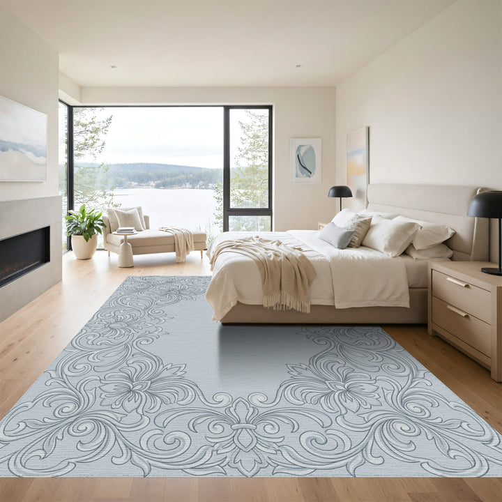 Classic Gray Floral Scrollwork Accent Rug