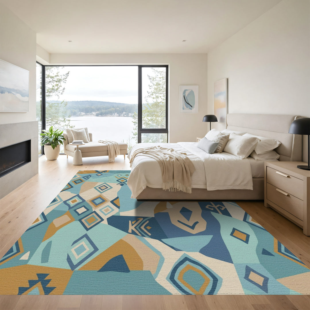 Coastal Geometric Diamond Mosaic Rug