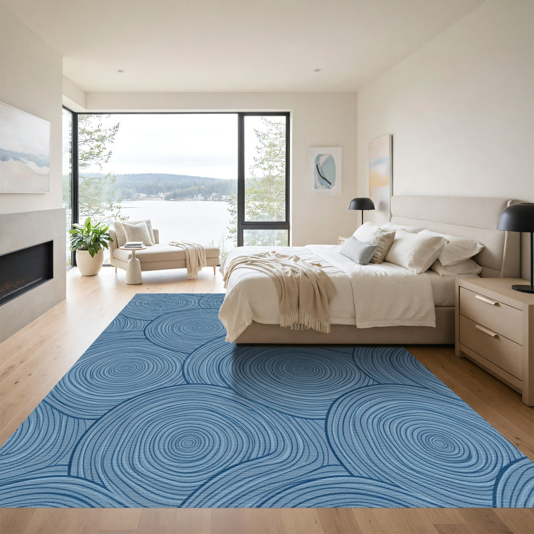 Deep Blue Spiral Swirl Rug