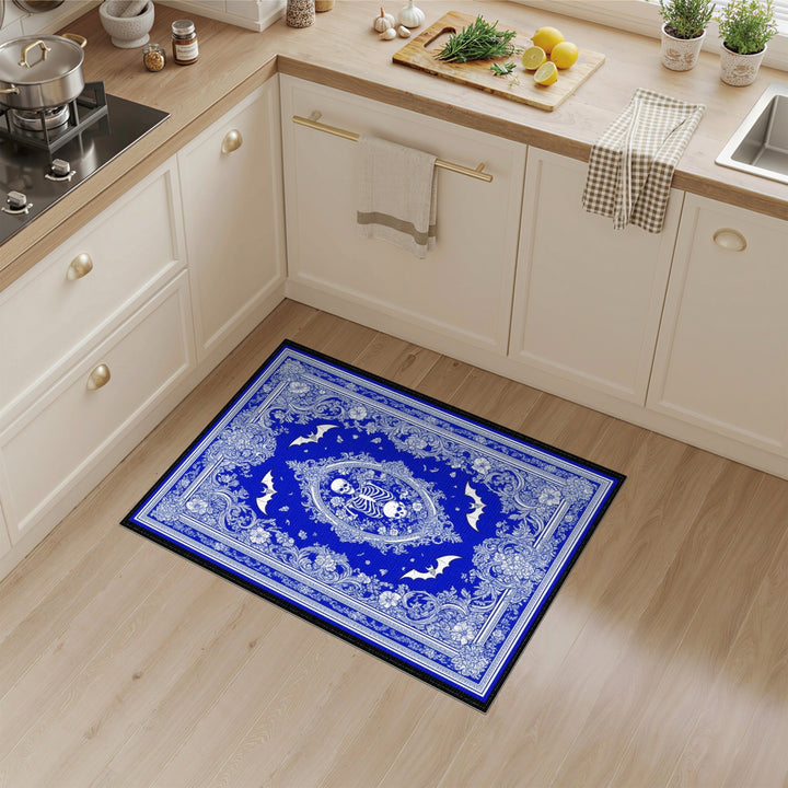 Blue Gothic Floral Skeleton Area Rug