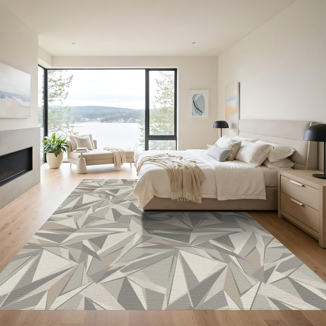 Modern Neutral Geometric Faceted Rug