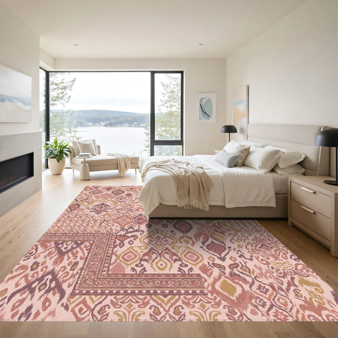 Dusty Rose Ikat Patchwork Medallion Rug