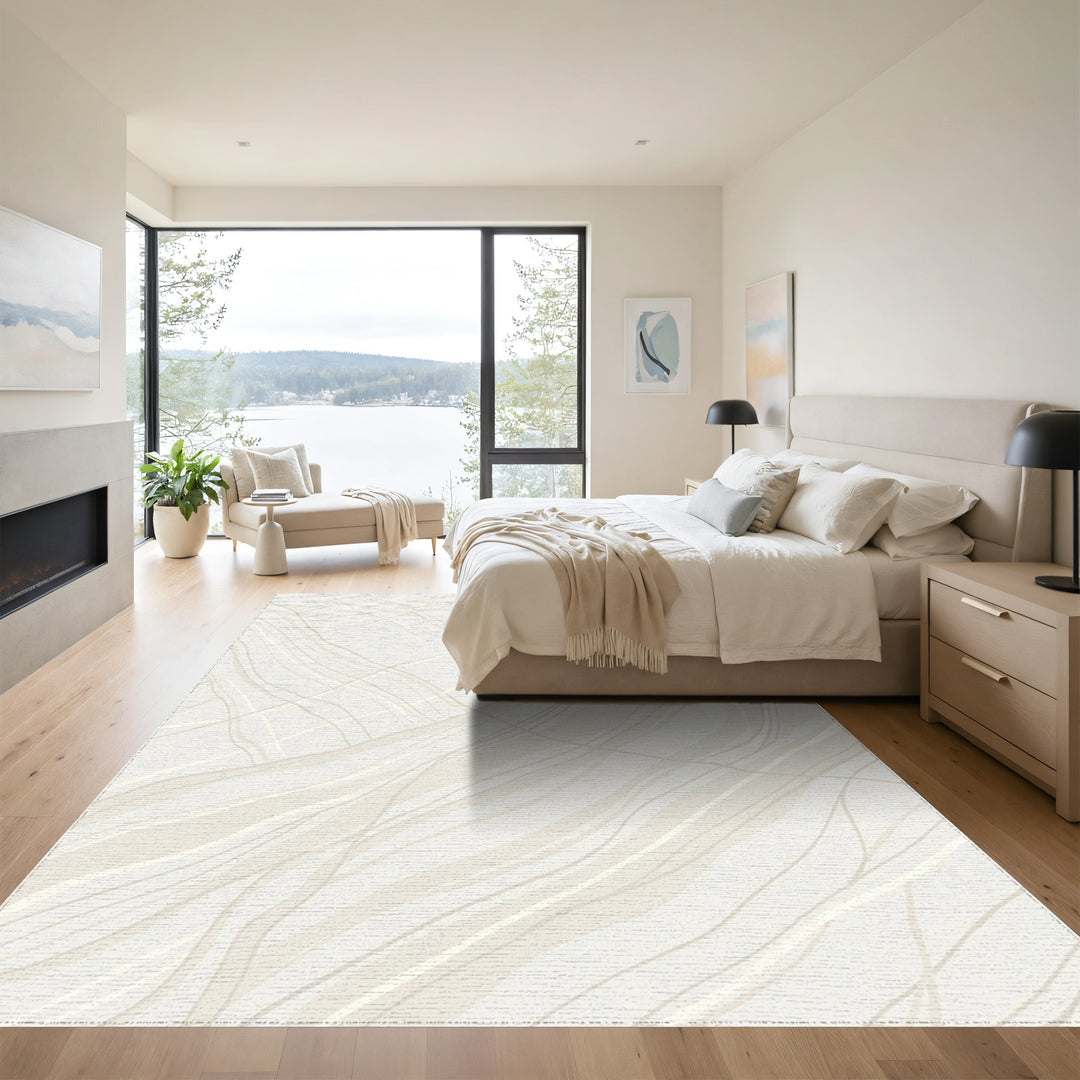 Minimalist Cream Swirling Lines Rug