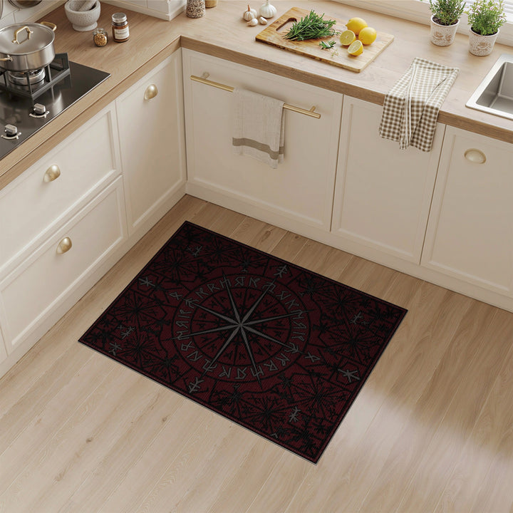 Red Norse Rune Compass Area Rug