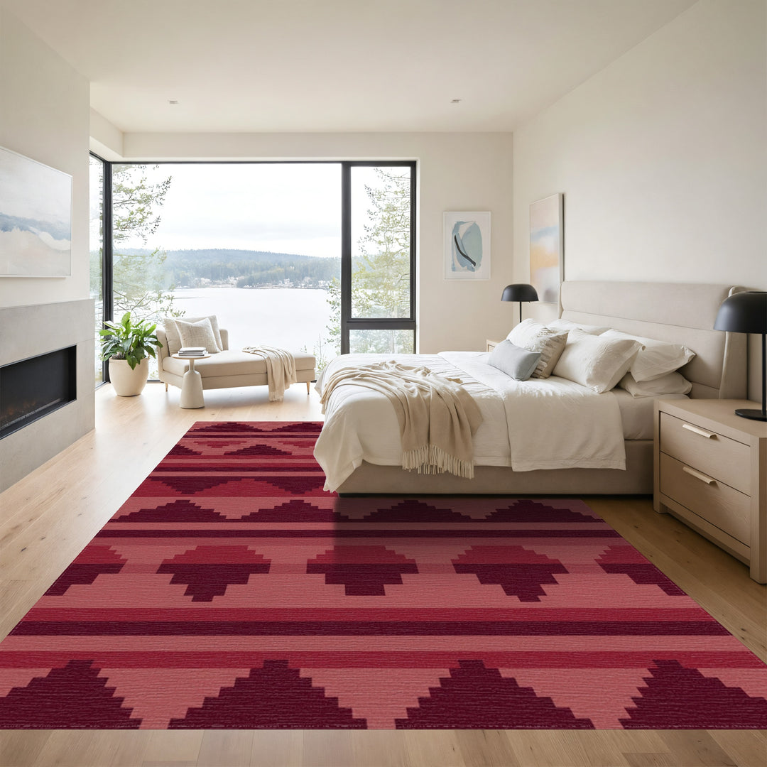 Crimson Pixelated Geometric Tribal Rug