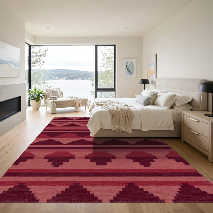 Crimson Pixelated Geometric Tribal Rug