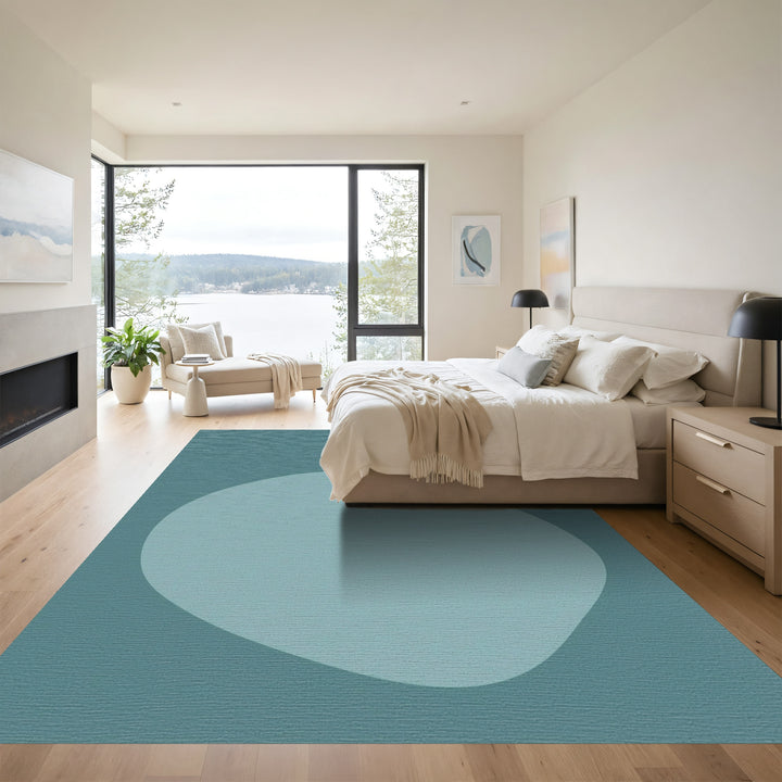 Teal Blue Organic Abstract Blob Rug