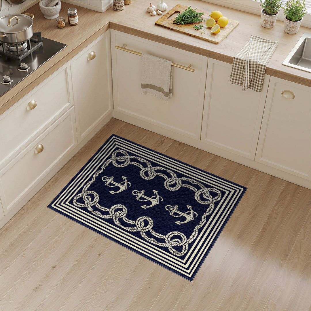 Navy Blue Anchor Rope Area Rug