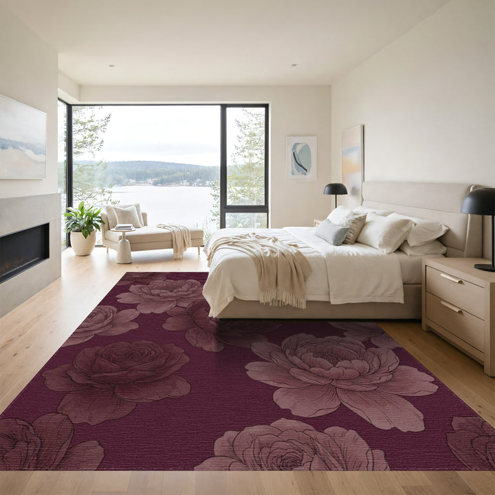Deep Rose Floral Arrangement Rug