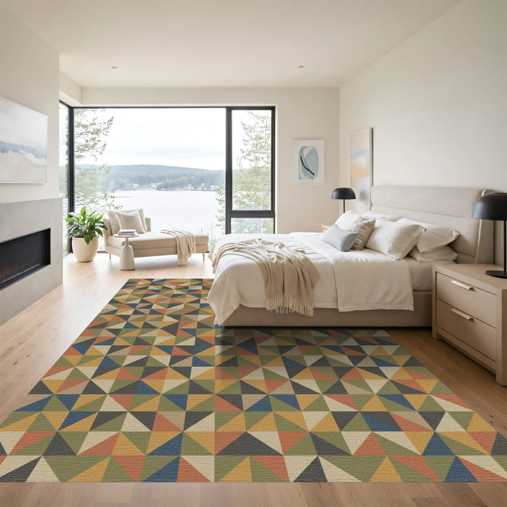 Terracotta Geometric Triangles Square Rug