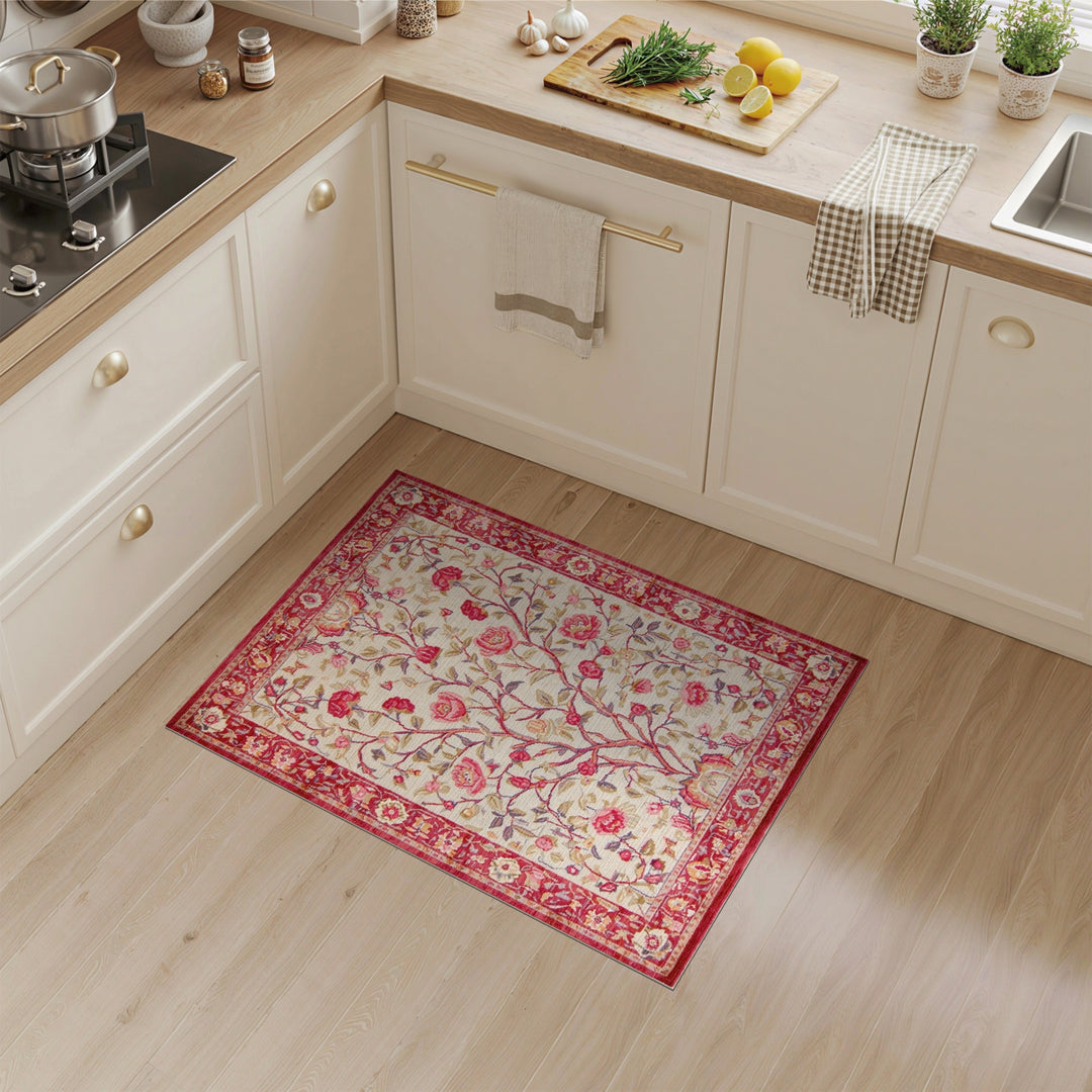 Red Rose Tree Floral Vintage Area Rug