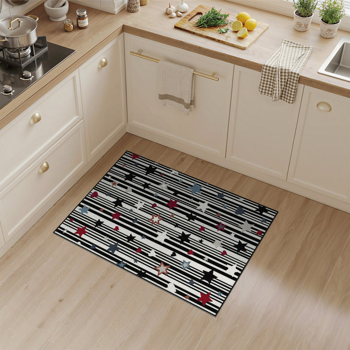 Black and White Black White Striped Stars and Hearts Area Rug