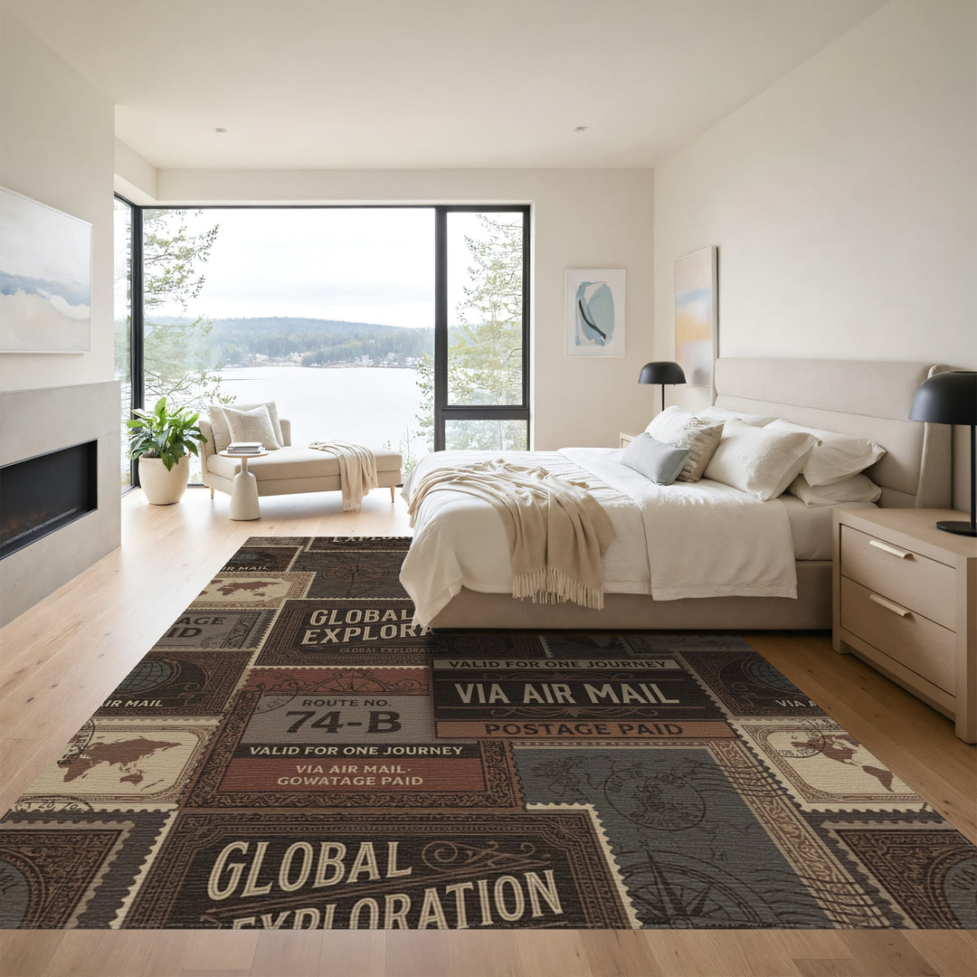 Vintage Travel Stamp Collage Rug