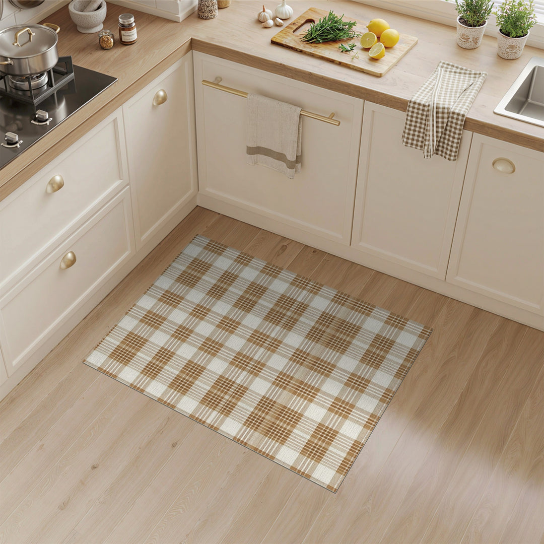Brown Plaid Check Area Rug