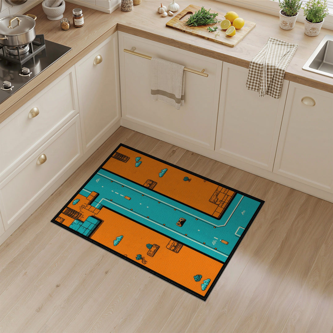 Orange Pixel Highway Kids Area Rug