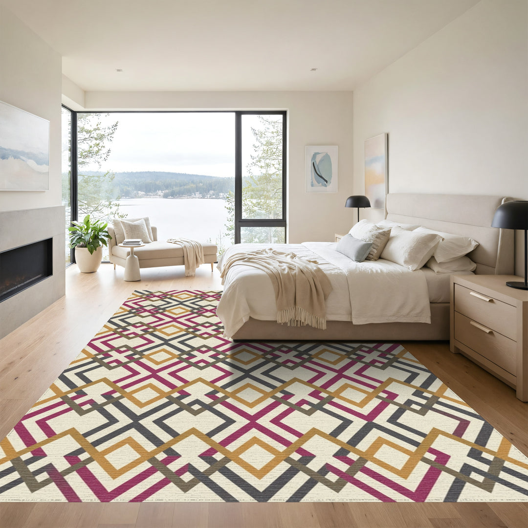 Crimson Gold Charcoal Interlocking Diamond Rug