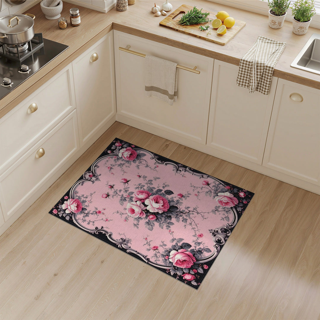 Pink Rose Ornate Floral Vintage Rug
