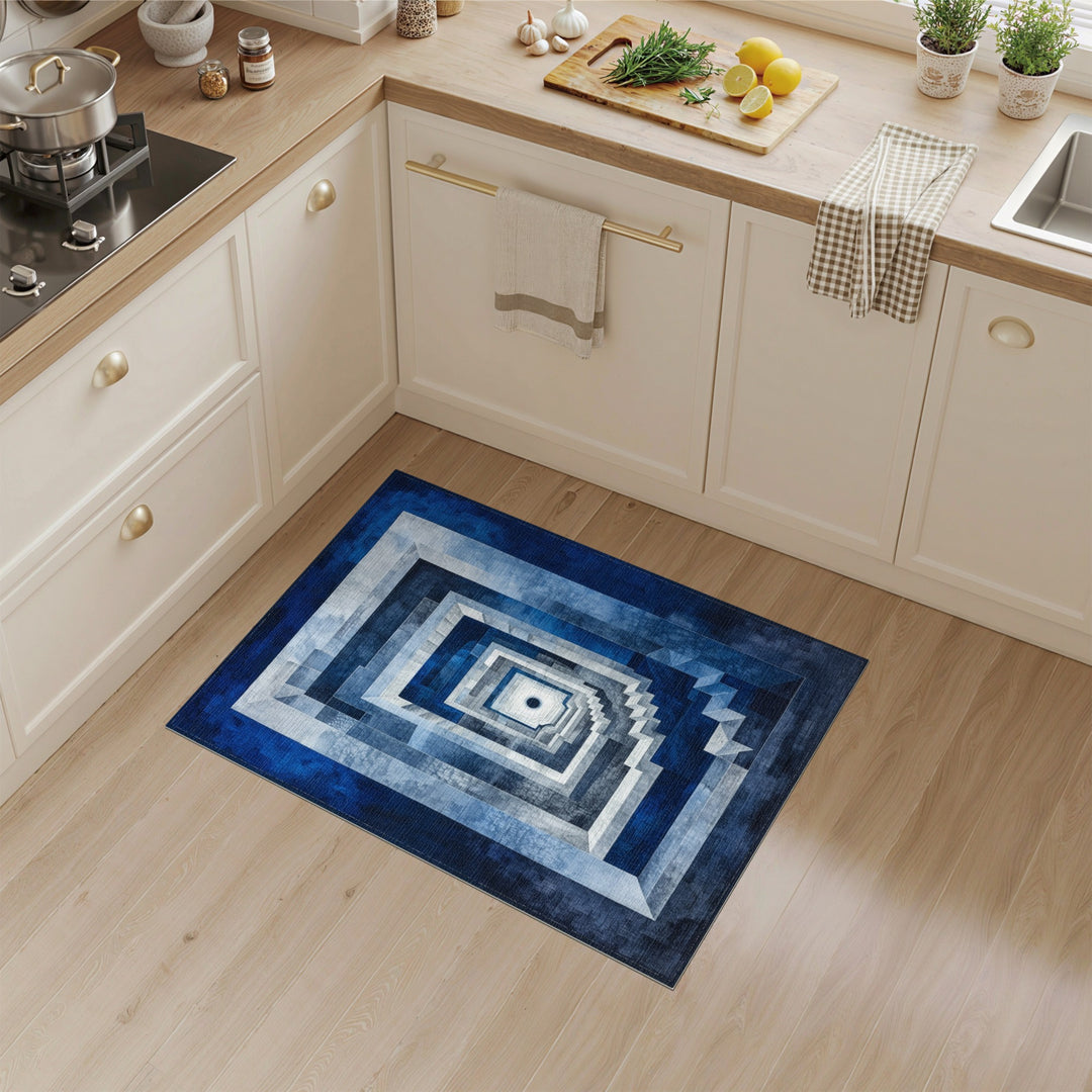 Blue Geometric Staircase Area Rug