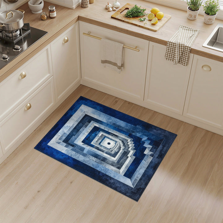 Blue Geometric Staircase Area Rug