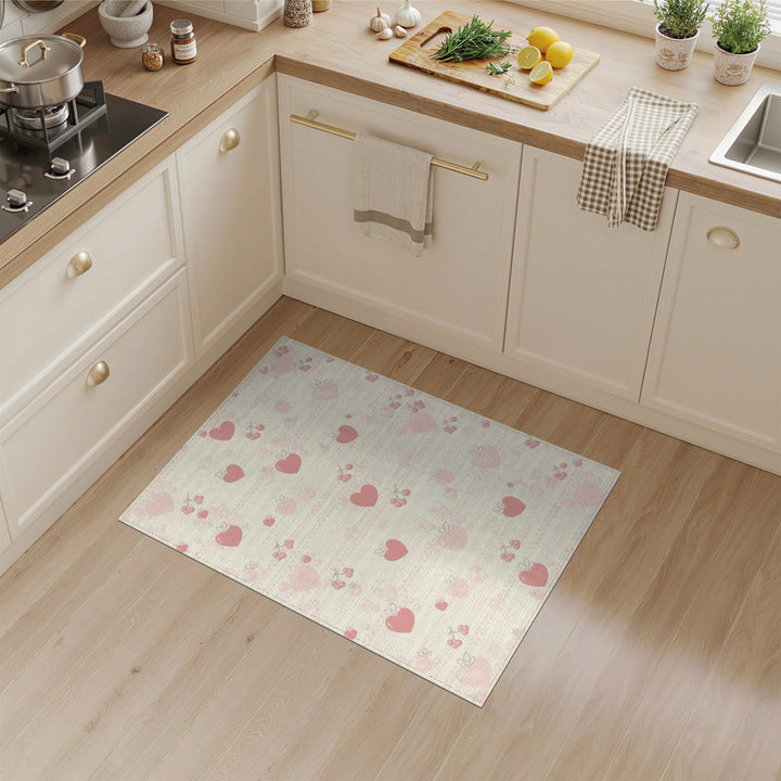 Pink Cherry Heart Washable Area Rug