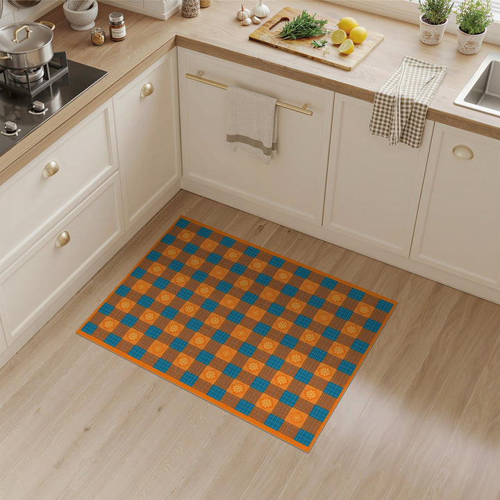 ODIKA Orange Checkered Floral Area Rug