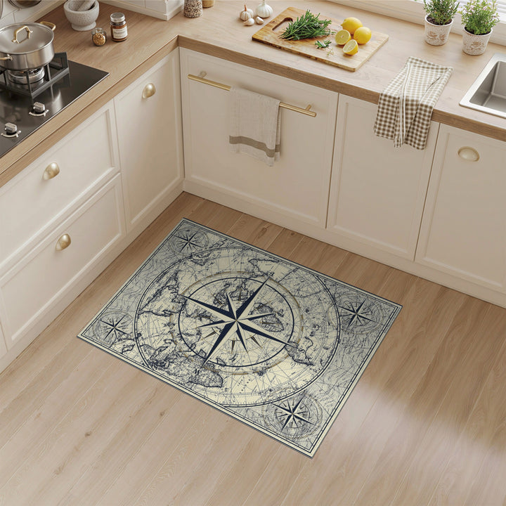 Vintage Nautical Compass Map Area Rug