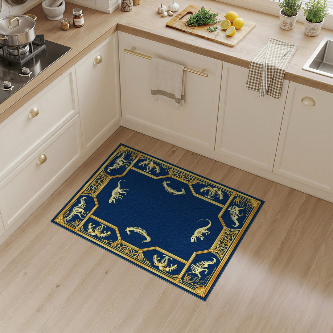 Dinosaur Skeleton Blue Gold Area Rug