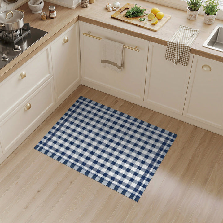 Geometric Modern Blue Checkered Gingham Area Rug